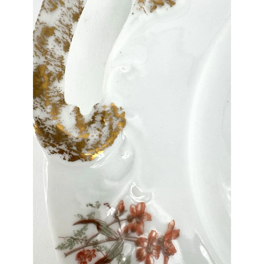 Jean Pouyat Limoges France Hand-Painted Floral Porcelain‎ Cake Platter Handles